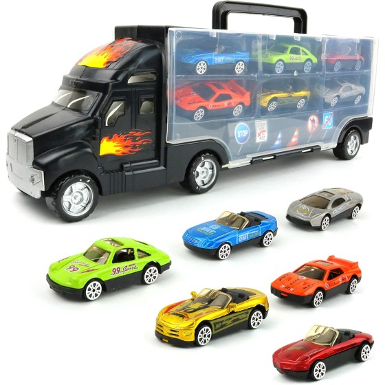 Big Mo's Toys Transport Car Carrier Truck - with 6 Stylish Metal Racing Cars