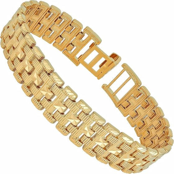 LIFETIME JEWELRY 18mm Wide Brick Bracelet for Men and Teen 24k Real Gold Plated