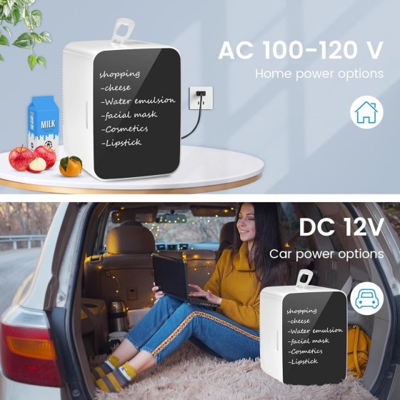 Compact Mini Fridge, 15 Can Portable Small Refrigerator with AC/DC Adapters, 10 Liter / 2.6 Gal Small Cosmetics Cooler for Beverage, Food, Skincare, Bedroom, Dorm, Office and Car