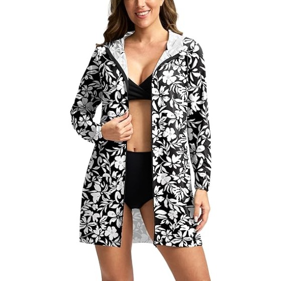 Women's UPF 50+ Swim Cover Up Sun Protection Hoodie Long Jacket SPF Lightweight Beach Cover Ups for Women
