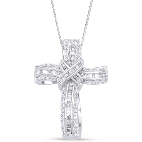 Infinity Cross Pendant Necklace, 1.00 Carat White Natural Diamond or Lab Grown Diamond Religious Cross Necklace in 14k Gold Over Sterling Silver (1 Ctw) Gift For Women & Men