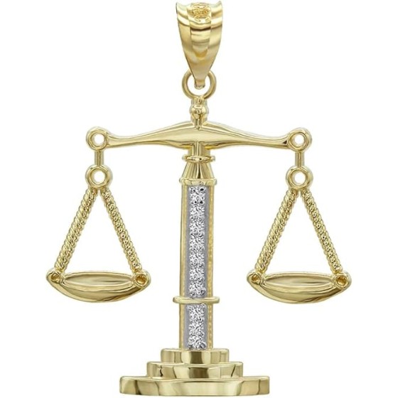 14K Yellow, White, or Rose Gold Diamond-Accented Scales of Justice Pendant (G-H Color, SI1-SI2 Clarity) - Choice of Metal