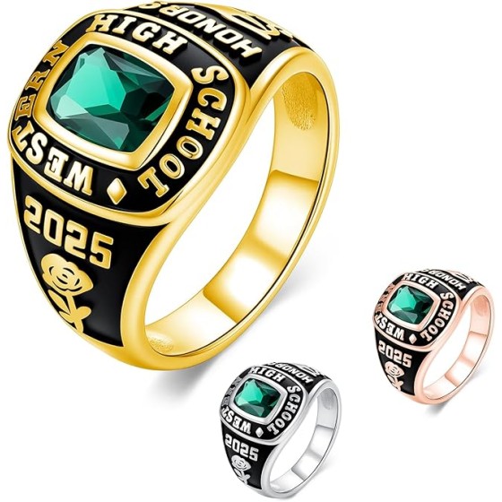 10K 14K Personalized Graduation Ring 925 Sterling Silver Class Rings for Men 2025 Anillos de Graduación para Mujer Custom Patterns and Birthstone