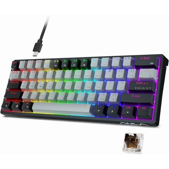 AULA 60 Percent Wired Mechanical Gaming Keyboard, 29 RGB Backlit Custom Hot Swappable Keyboards, Brown Switch 60% Mini Small Compact Design for PC/Mac/Laptop/Wins(Wired Version)