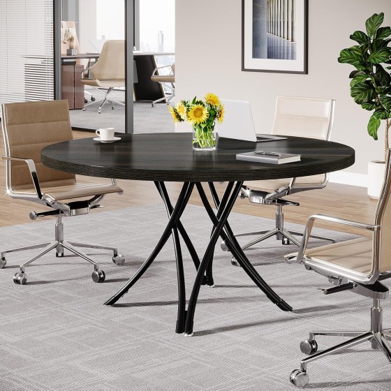 Tribesigns 47" Round Conference Table, Modern Business Meeting Table for Office Conference Room (Black)